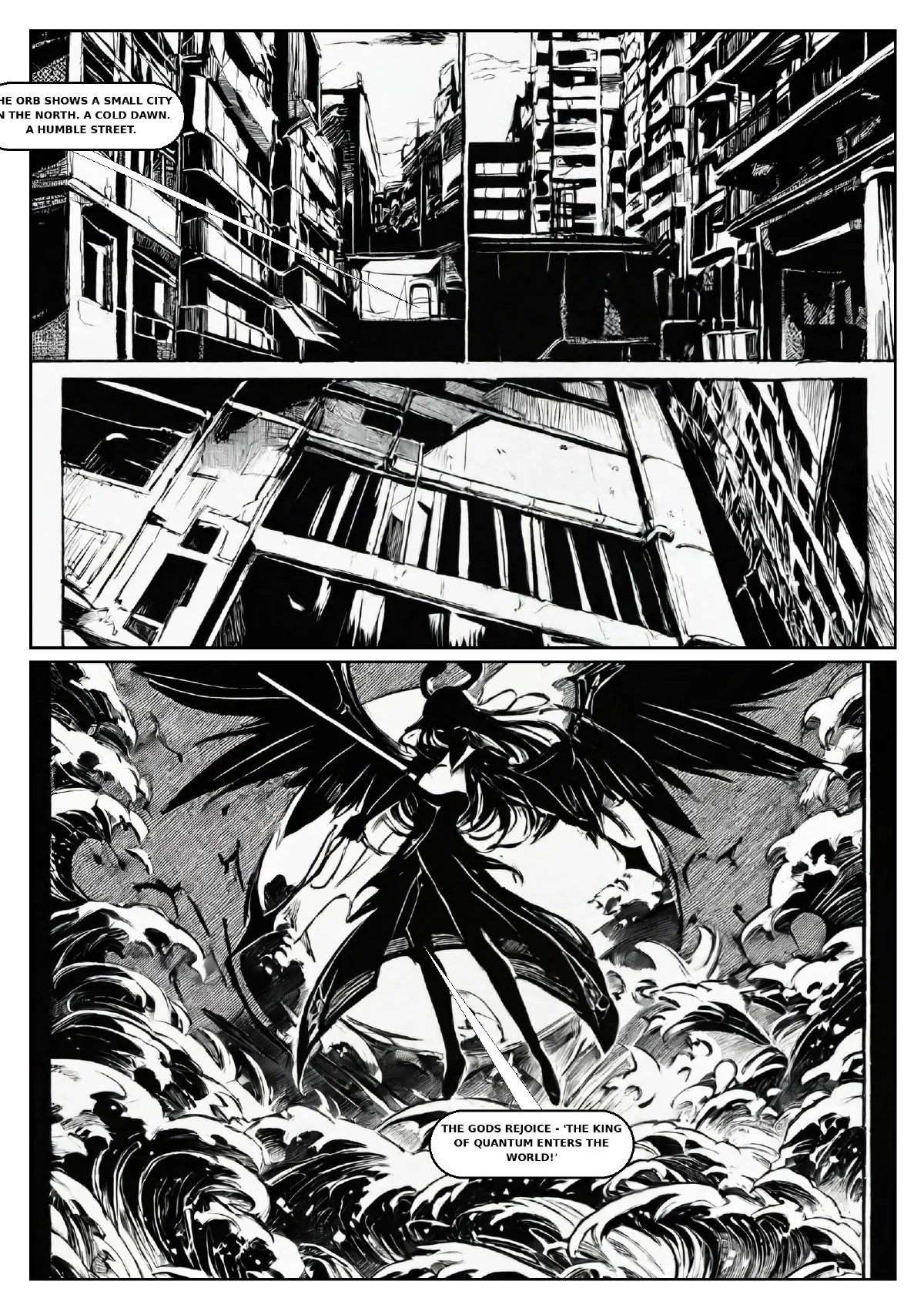 King of Quantum – Parliament of the Gods, Seite 6 von 15 (Schwarz-Weiß-Manga, englischer Text).
