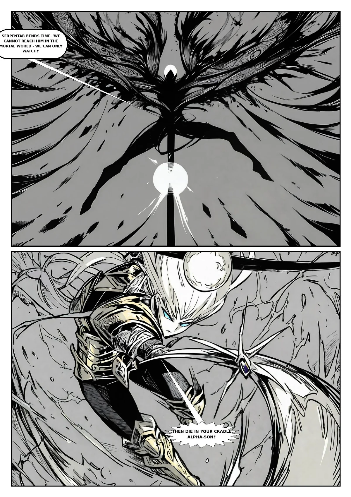 King of Quantum – Parliament of the Gods, Seite 12 von 15 (Schwarz-Weiß-Manga, englischer Text).