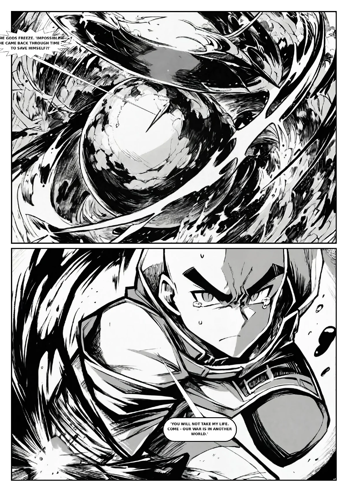 King of Quantum – Parliament of the Gods, Seite 14 von 15 (Schwarz-Weiß-Manga, englischer Text).